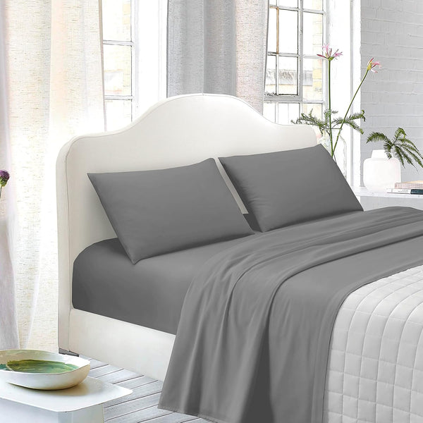 TESS Completo Letto Matrimoniale 100% Cotone, Colore Grigio Tinta Unita, Completo Lenzuola Matrimoniali 170x195 cm Composto da Lenzuolo sotto, sopra e 2 Federe