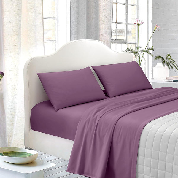 TESS Completo Letto Matrimoniale 100% Cotone, Colore Malva Tinta Unita, Completo Lenzuola Matrimoniali 170x195 cm Composto da Lenzuolo sotto, sopra e 2 Federe