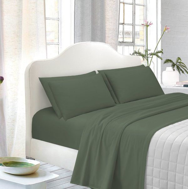 TESS Completo Letto Matrimoniale 100% Cotone, Colore Verde Tinta Unita, Completo Lenzuola Matrimoniali 170x195 cm Composto da Lenzuolo sotto, sopra e 2 Federe