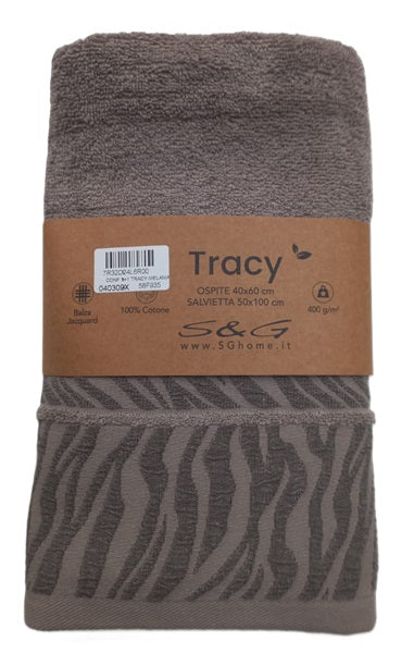Set 1 asciugamano + 1 ospite Tracy in spugna di puro cotone di S&G Home Tortora