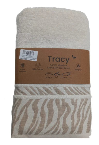 Set 1 asciugamano + 1 ospite Tracy in spugna di puro cotone di S&G Home Naturale