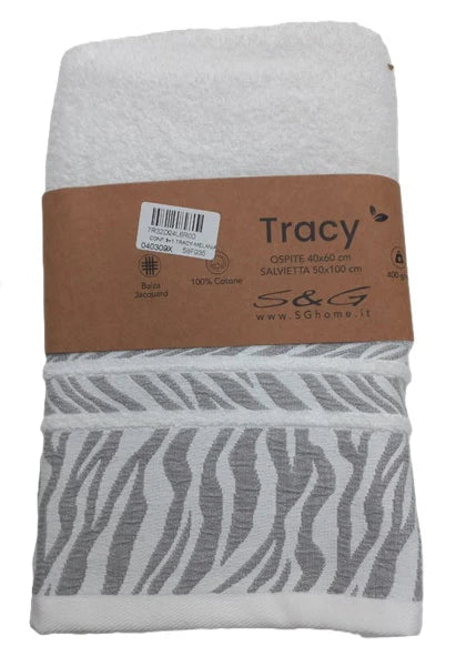 Set 1 asciugamano + 1 ospite Tracy in spugna di puro cotone di S&G Home Bianco